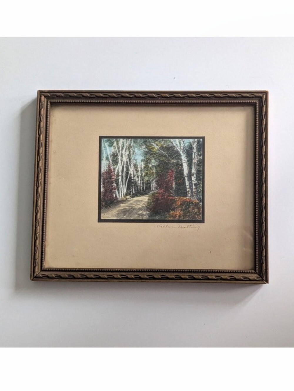Vintage Framed Wallace Nutting Hand-Colored Nature Print - Signed Woodland Path